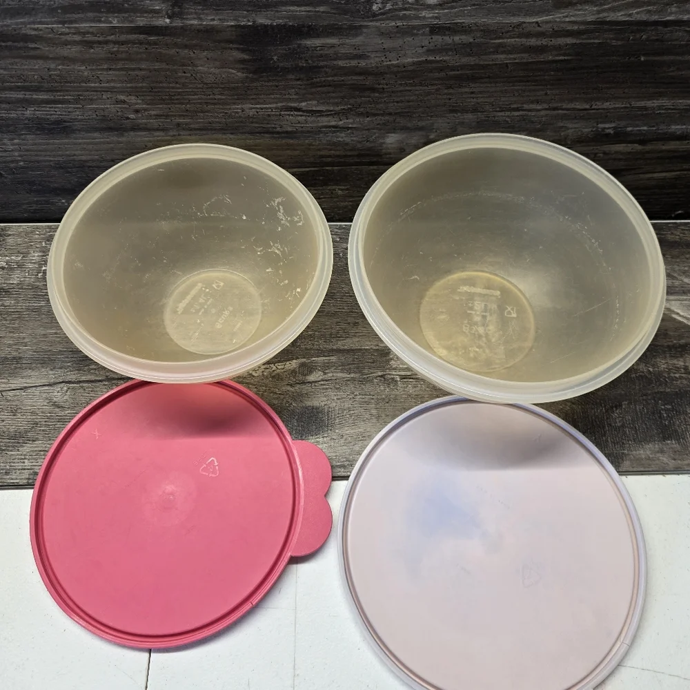 Tupperware Vintage Mixing Storage Wonderlier Bowl 2519 2520 C Butterfly Pink Lot